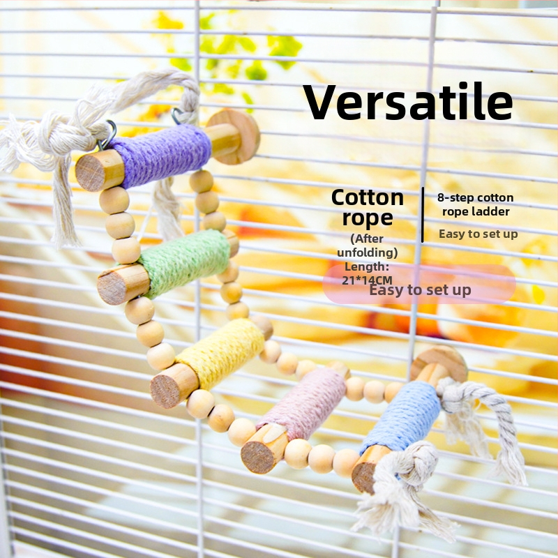 Šplhacia rebrík pre papagája — masívne drevo s konopným povrazom, makaron dizajn — príslušenstvo klietky pre dospelé vtáky