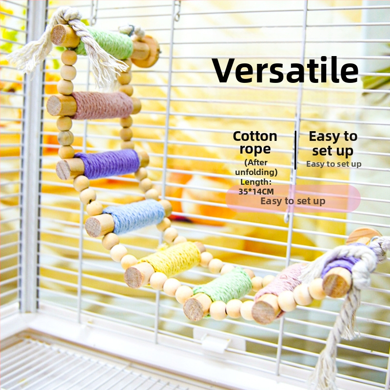 Šplhacia rebrík pre papagája — masívne drevo s konopným povrazom, makaron dizajn — príslušenstvo klietky pre dospelé vtáky