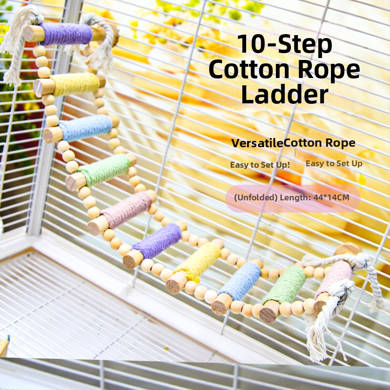 Šplhacia rebrík pre papagája — masívne drevo s konopným povrazom, makaron dizajn — príslušenstvo klietky pre dospelé vtáky
