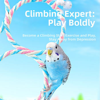 Hračky pre vtáky: šplhacia rebrík pre papagájov so závěsnými kruhmi a stojanom