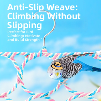 Hračky pre vtáky: šplhacia rebrík pre papagájov so závěsnými kruhmi a stojanom