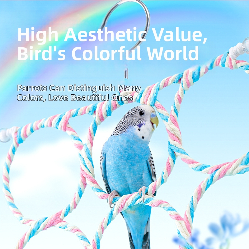 Hračky pre vtáky: šplhacia rebrík pre papagájov so závěsnými kruhmi a stojanom