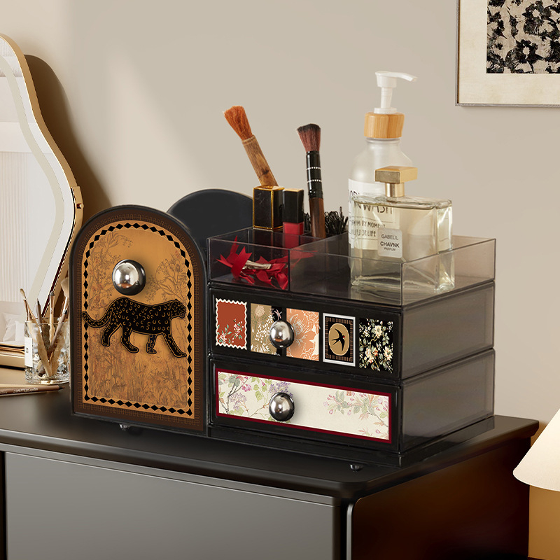 Organizator de cosmetică cu compartimente, acrilic, stil vintage, model 20250710001