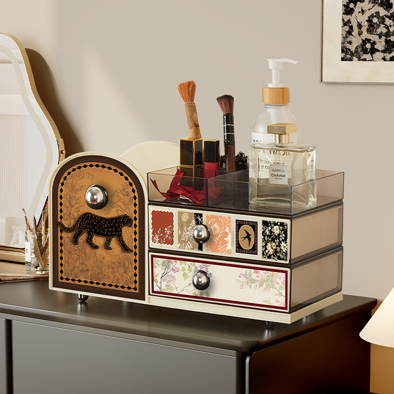 Organizator de cosmetică cu compartimente, acrilic, stil vintage, model 20250710001