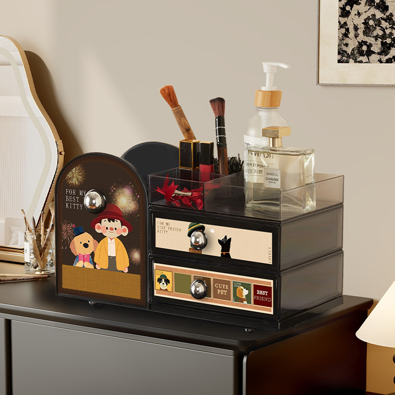 Organizator de cosmetică cu compartimente, acrilic, stil vintage, model 20250710001