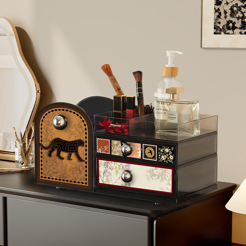 Organizator de cosmetică cu compartimente, acrilic, stil vintage, model 20250710001