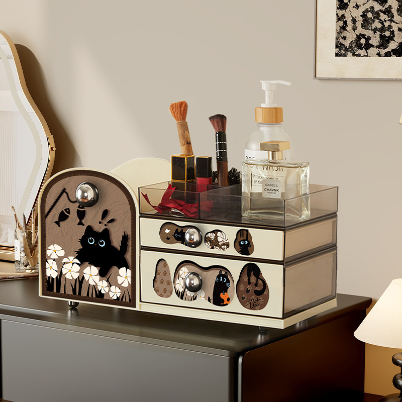 Organizator de cosmetică cu compartimente, acrilic, stil vintage, model 20250710001