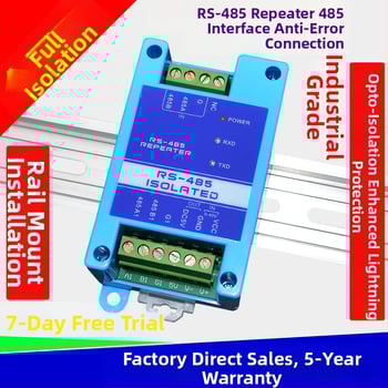 RS-485 επαναληπτης οπτικής απομόνωσης, βιομηχανικού επιπέδου, πλήρης απομόνωση με προστασία από κεραυνούς, ενίσχυση σήματος για εκτεταμένη εμβέλεια, αντιπαρεμβολικός σχεδιασμός