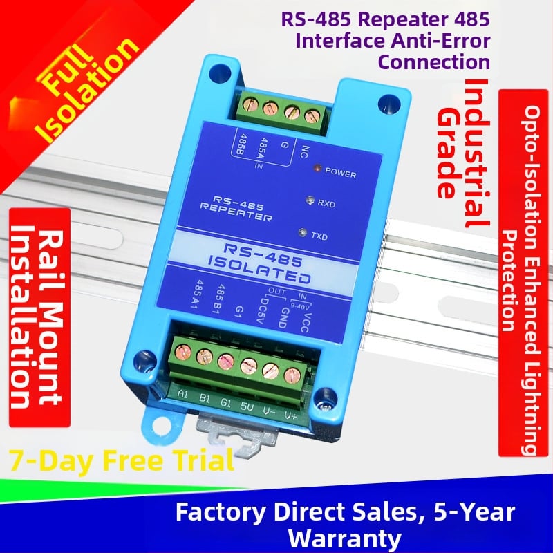 RS-485 επαναληπτης οπτικής απομόνωσης, βιομηχανικού επιπέδου, πλήρης απομόνωση με προστασία από κεραυνούς, ενίσχυση σήματος για εκτεταμένη εμβέλεια, αντιπαρεμβολικός σχεδιασμός
