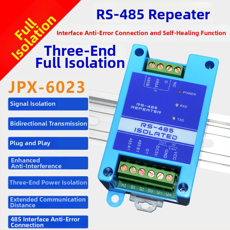 RS-485 επαναληπτης οπτικής απομόνωσης, βιομηχανικού επιπέδου, πλήρης απομόνωση με προστασία από κεραυνούς, ενίσχυση σήματος για εκτεταμένη εμβέλεια, αντιπαρεμβολικός σχεδιασμός