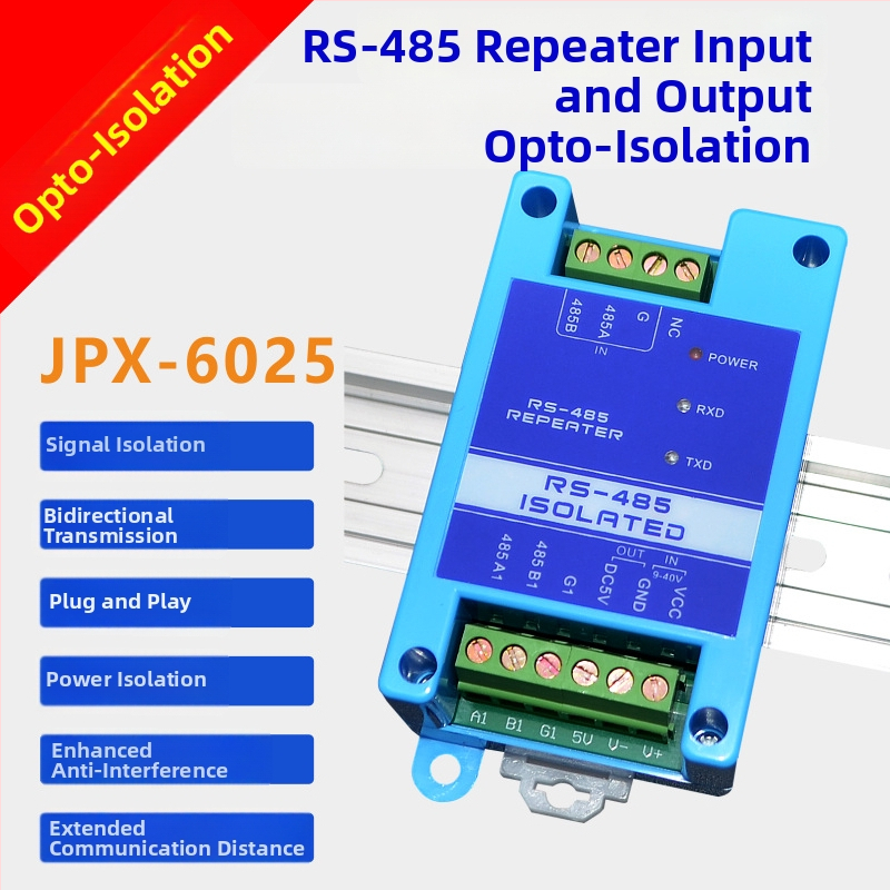 RS-485 επαναληπτης οπτικής απομόνωσης, βιομηχανικού επιπέδου, πλήρης απομόνωση με προστασία από κεραυνούς, ενίσχυση σήματος για εκτεταμένη εμβέλεια, αντιπαρεμβολικός σχεδιασμός