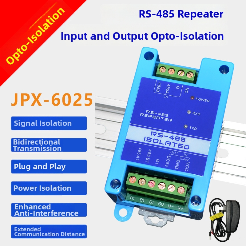 RS-485 επαναληπτης οπτικής απομόνωσης, βιομηχανικού επιπέδου, πλήρης απομόνωση με προστασία από κεραυνούς, ενίσχυση σήματος για εκτεταμένη εμβέλεια, αντιπαρεμβολικός σχεδιασμός