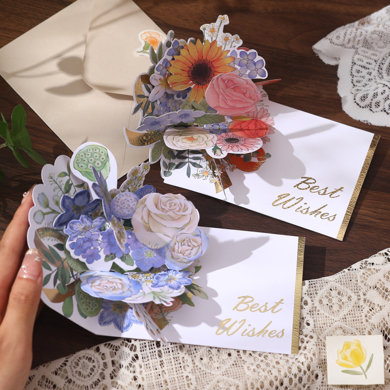 Κάρτα Ευχών για την Ημέρα του Δασκάλου με Μπουκέτο από Χαρτί Κοπής, DIY Μικρή Κάρτα, Τετραχρωμη Εκτύπωση, Υψηλής Ποιότητας Ευχή