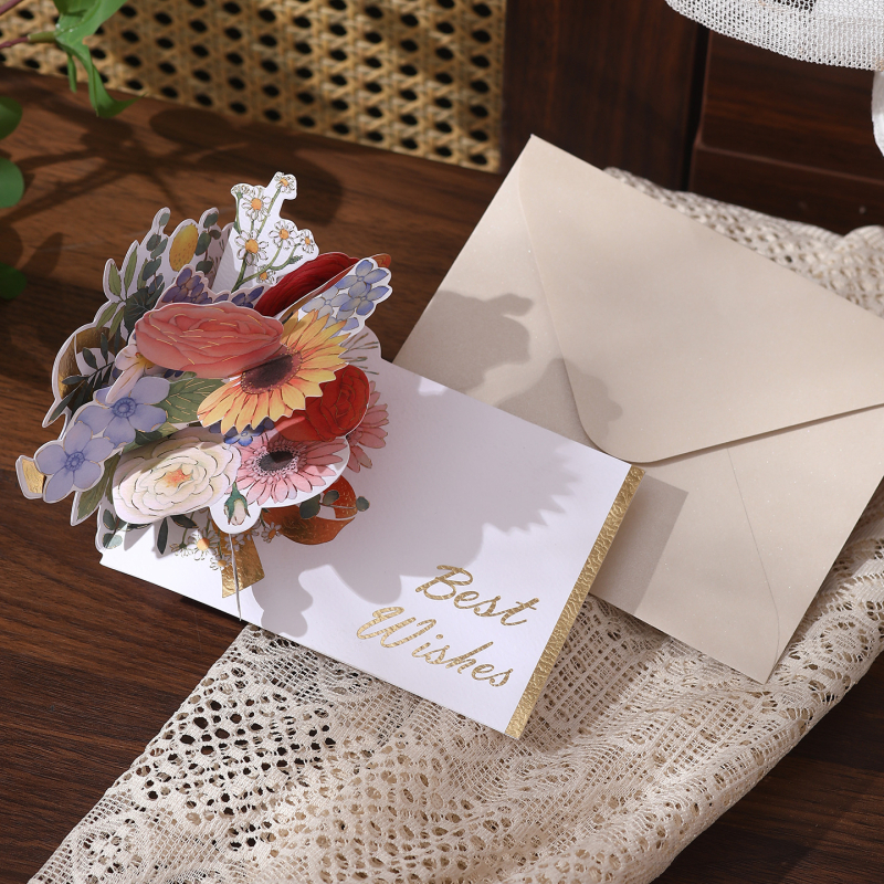 Κάρτα Ευχών για την Ημέρα του Δασκάλου με Μπουκέτο από Χαρτί Κοπής, DIY Μικρή Κάρτα, Τετραχρωμη Εκτύπωση, Υψηλής Ποιότητας Ευχή