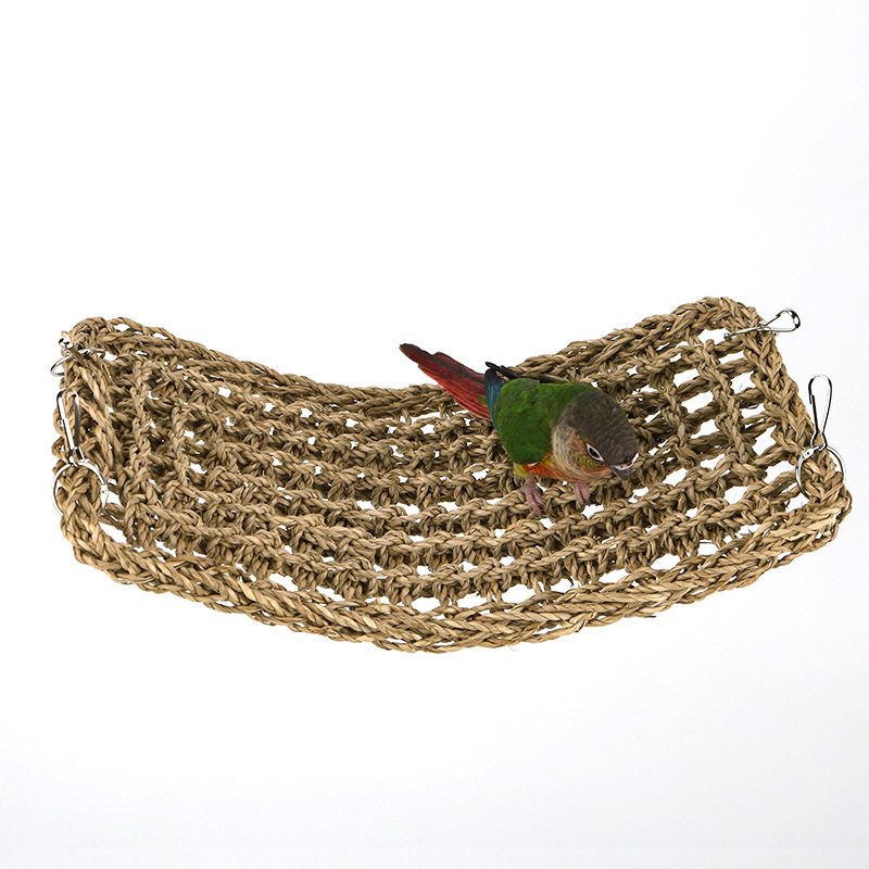 Jucărie pentru papagali cu plasă de iarbă, scară din nori, scară de cățărare, jucărie de mușcat și inel de balansare