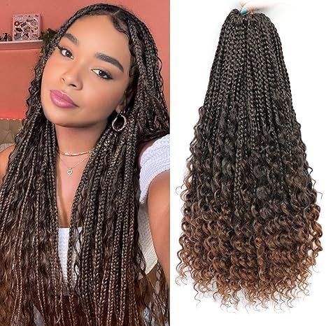 Háromszálas Box Braids paróka bohemiai göndörökkel, hőálló rostokból, természetes stílusú, hosszú frufruval