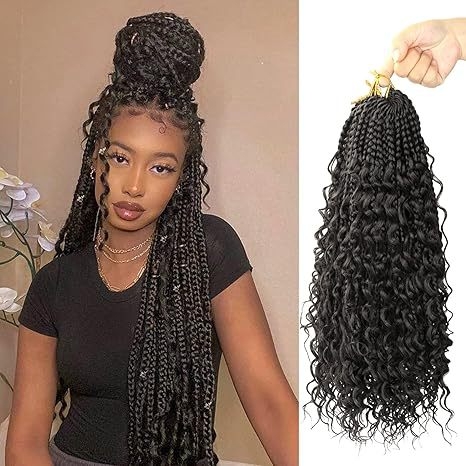 Háromszálas Box Braids paróka bohemiai göndörökkel, hőálló rostokból, természetes stílusú, hosszú frufruval