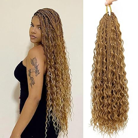 Háromszálas Box Braids paróka bohemiai göndörökkel, hőálló rostokból, természetes stílusú, hosszú frufruval