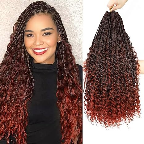 Háromszálas Box Braids paróka bohemiai göndörökkel, hőálló rostokból, természetes stílusú, hosszú frufruval