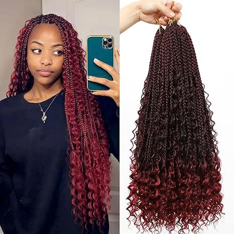 Háromszálas Box Braids paróka bohemiai göndörökkel, hőálló rostokból, természetes stílusú, hosszú frufruval