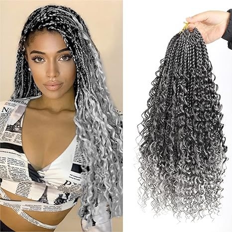 Háromszálas Box Braids paróka bohemiai göndörökkel, hőálló rostokból, természetes stílusú, hosszú frufruval
