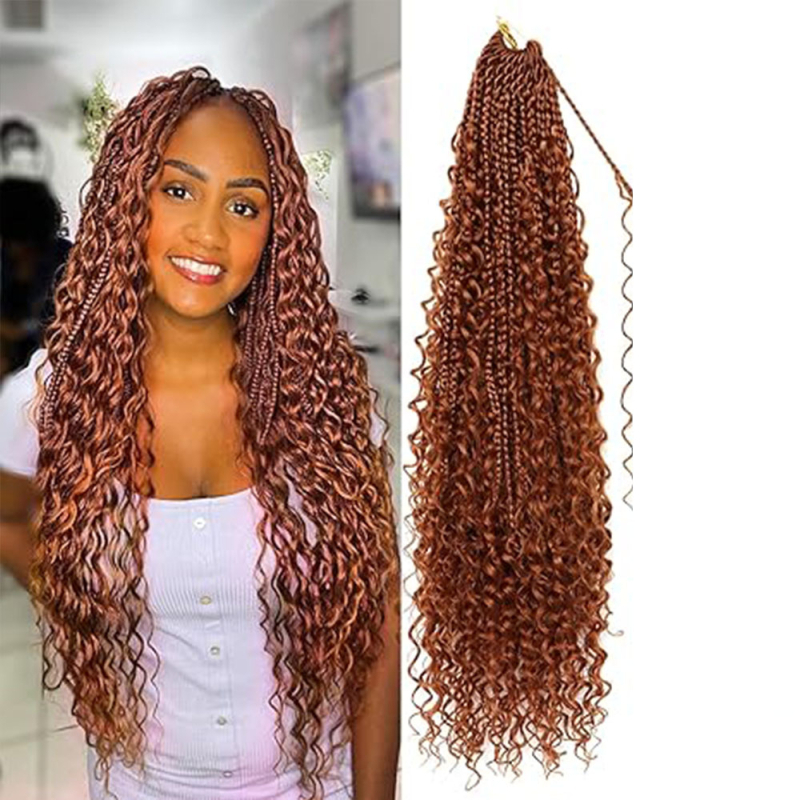 Háromszálas Box Braids paróka bohemiai göndörökkel, hőálló rostokból, természetes stílusú, hosszú frufruval