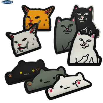 3D PVC επιθέμα γάτας με Velcro – Unisex, Street μόδα, ζωικό μοτίβο, εξωτερική χρήση, BACK HAND