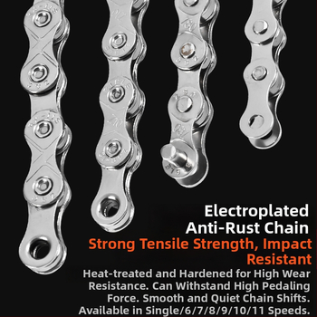 Meilong 002 reťaz na horské a cestné bicykle, kompatibilný s 8–11 rýchlosťami, kovová konštrukcia