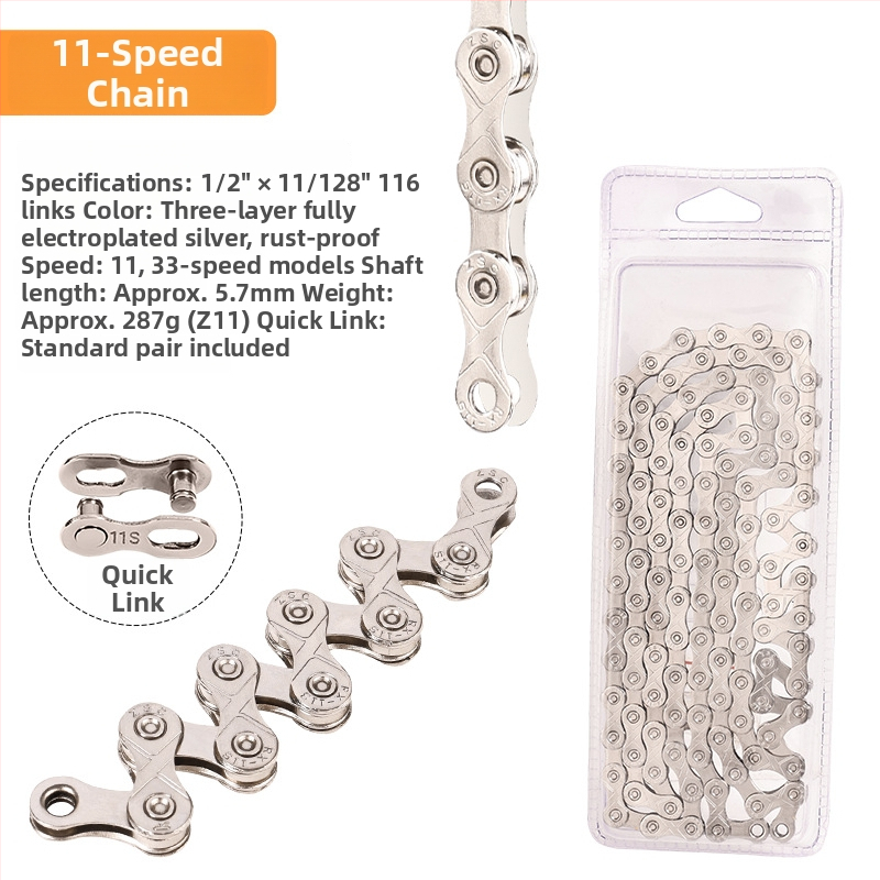 Meilong 002 reťaz na horské a cestné bicykle, kompatibilný s 8–11 rýchlosťami, kovová konštrukcia
