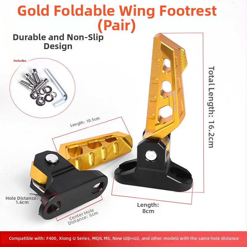 Mojielong zadné pedále z hliníkového zliatinu pre elektrické kolobežky — kompatibilné s Mavericks U Series, No.9 N Series, Far-reaching, Li Ling V20, GT1, F400T