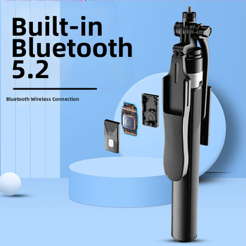 Селфи стик с трипод — антишок, разтегателен, четириподен трипод за снимки на открито и лайв стрийминг (Bluetooth дистанционно, светлина за снимане)