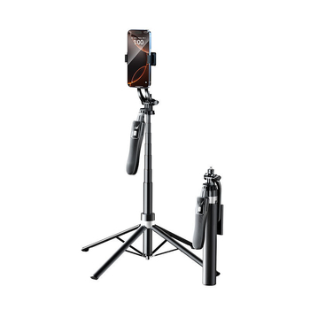 Селфи стик с трипод — антишок, разтегателен, четириподен трипод за снимки на открито и лайв стрийминг (Bluetooth дистанционно, светлина за снимане)
