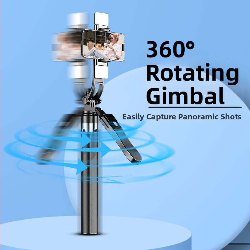 Селфи стик с трипод — антишок, разтегателен, четириподен трипод за снимки на открито и лайв стрийминг (Bluetooth дистанционно, светлина за снимане)