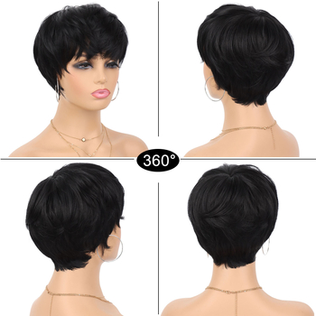 Pixie-cut rövid paróka frufruval, gépi készítésű az arcformázáshoz, modell 308, hajanyag: belföldi selyem