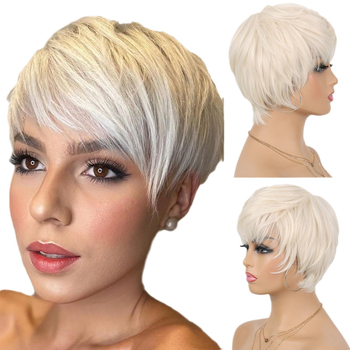 Pixie-cut rövid paróka frufruval, gépi készítésű az arcformázáshoz, modell 308, hajanyag: belföldi selyem
