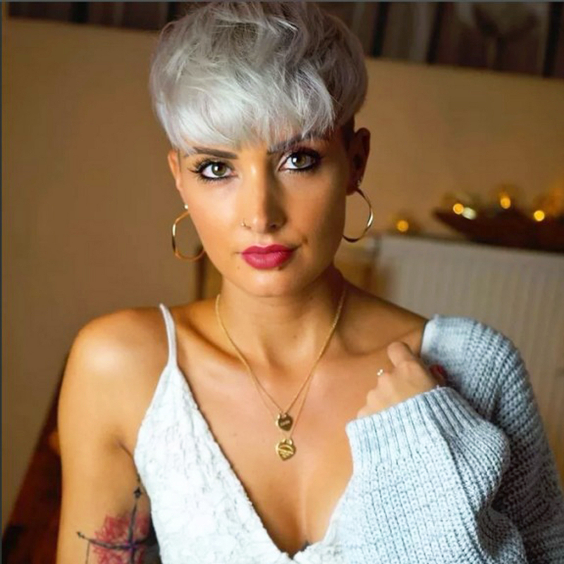 Pixie-cut rövid paróka frufruval, gépi készítésű az arcformázáshoz, modell 308, hajanyag: belföldi selyem