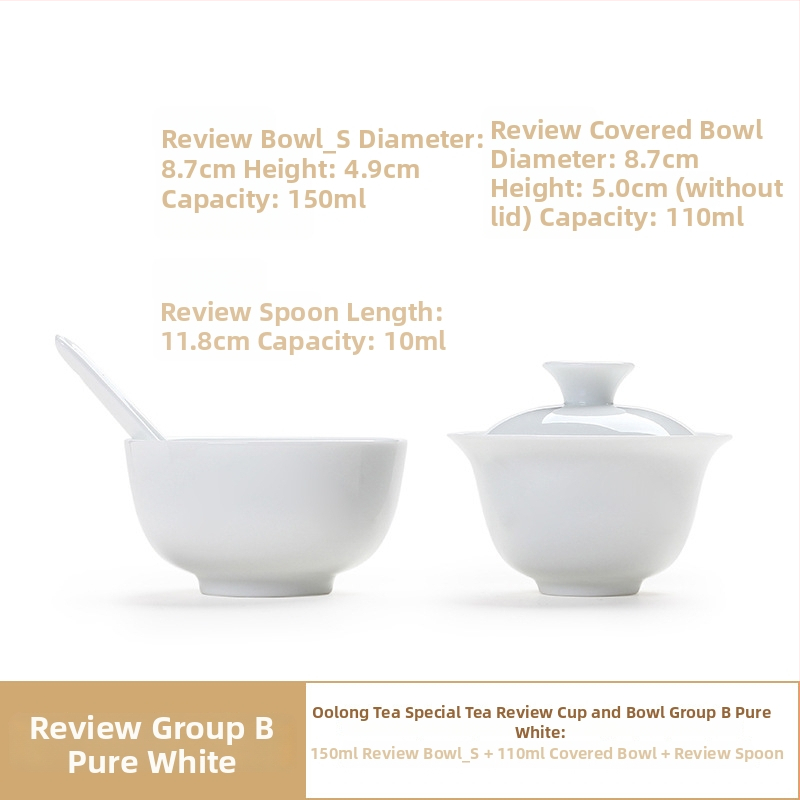 Set de degustare ceai porțelan pentru evaluare senzorială, Liangting, Dehua County, pentru 1 persoană, stil simplu
