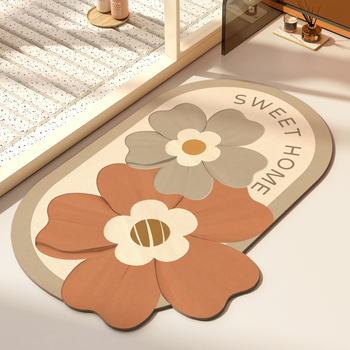 Подложка за баня от диатомова глина – флорална шарка, специална форма, печатен дизайн, ръчно пране, персонализируема