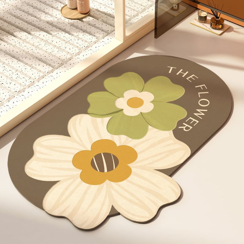 Подложка за баня от диатомова глина – флорална шарка, специална форма, печатен дизайн, ръчно пране, персонализируема