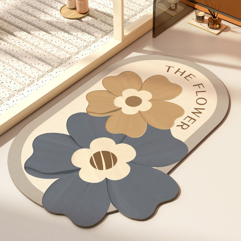 Подложка за баня от диатомова глина – флорална шарка, специална форма, печатен дизайн, ръчно пране, персонализируема