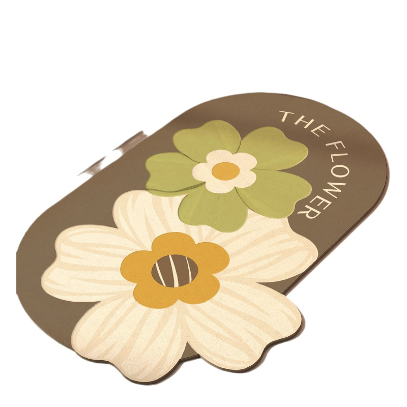 Подложка за баня от диатомова глина – флорална шарка, специална форма, печатен дизайн, ръчно пране, персонализируема