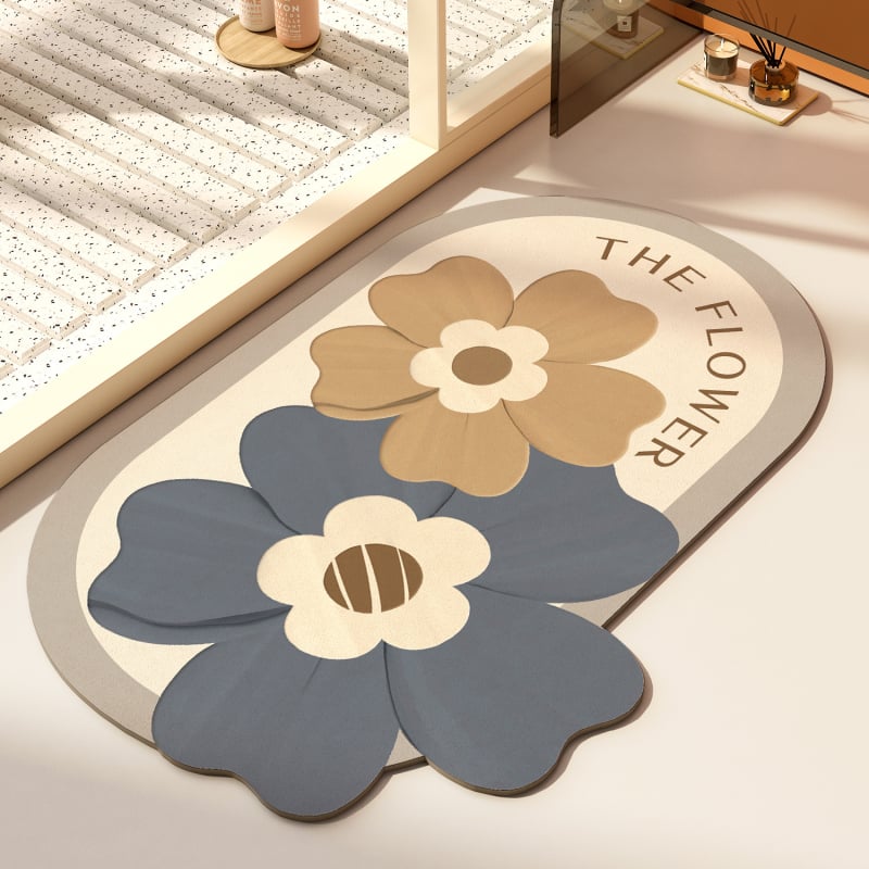 Подложка за баня от диатомова глина – флорална шарка, специална форма, печатен дизайн, ръчно пране, персонализируема