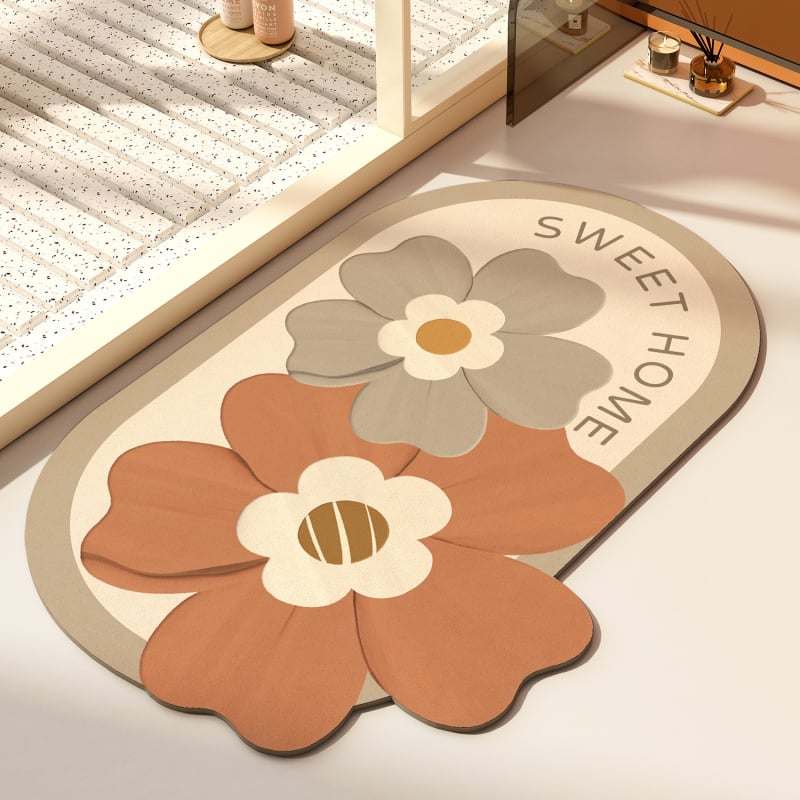 Подложка за баня от диатомова глина – флорална шарка, специална форма, печатен дизайн, ръчно пране, персонализируема