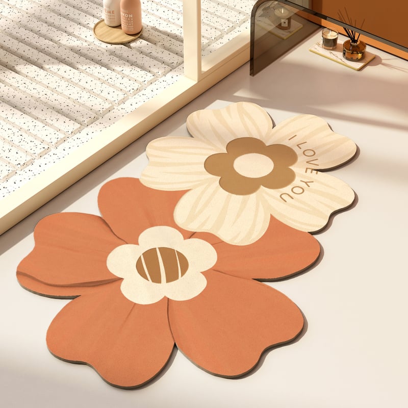 Подложка за баня от диатомова глина – флорална шарка, специална форма, печатен дизайн, ръчно пране, персонализируема