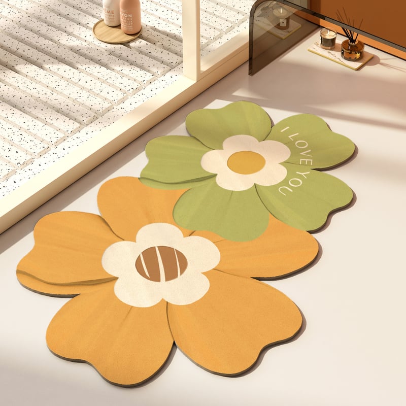 Подложка за баня от диатомова глина – флорална шарка, специална форма, печатен дизайн, ръчно пране, персонализируема