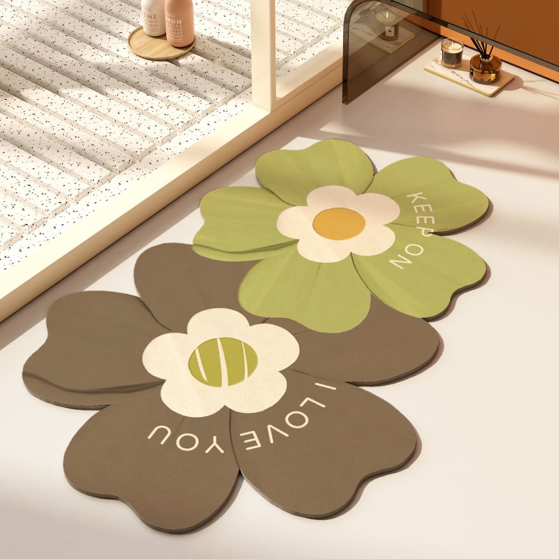 Подложка за баня от диатомова глина – флорална шарка, специална форма, печатен дизайн, ръчно пране, персонализируема