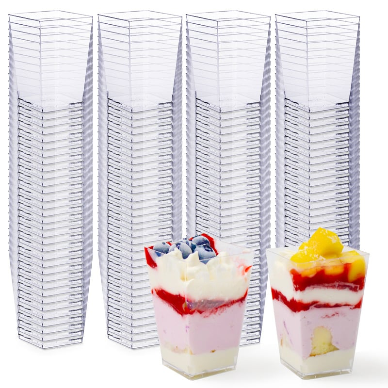 Jednokratna posuda za desert, kvadratnog oblika, od PS plastike, za mousse i žele, nije pogodna za mikrovalnu