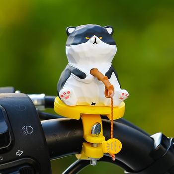 Ruijie Ornament pentru bicicletă din rășină cu figură de pisicuță desen animat și pește agățat, stil lux