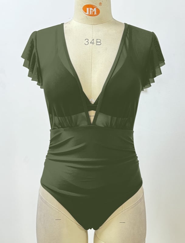 Двупартиен триъгълен бикини комплект с подплънки за бюста, висока талия, бързосъхнещ найлон