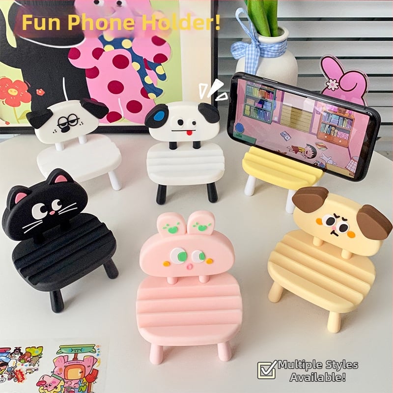 Στήριγμα τηλεφώνου με σχέδιο μικρού καρεκλιού — καλλιτεχνικό στυλ κινούμενων σχεδίων, ABS+PVC, Mu Qixi, δυνατότητα προσαρμογής